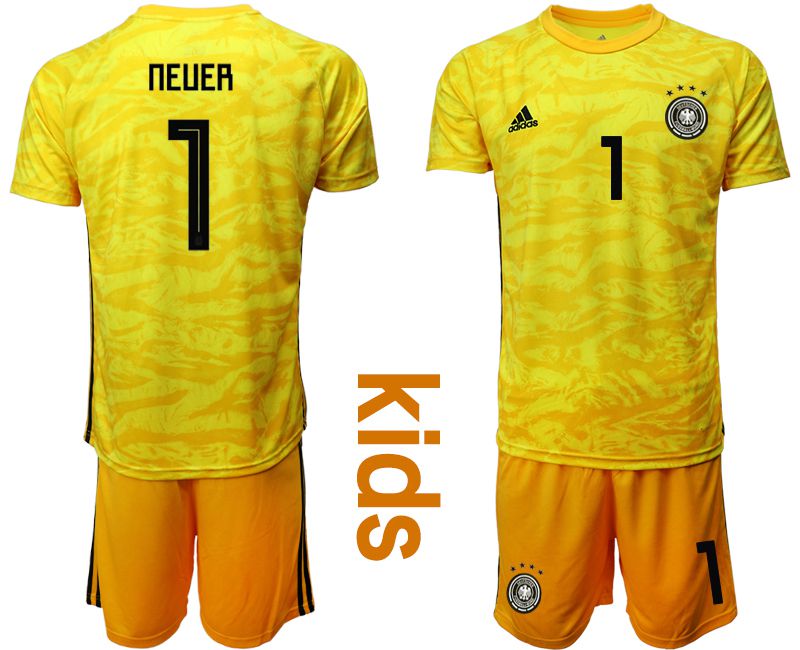 Youth 2019-2020 Season National Team Germany yellow goalkeeper #1 Soccer Jerseys